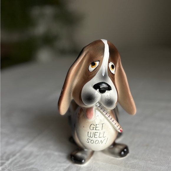 Other - Adorable Brown and White Dog Planter with Get Well Soon Message Green Gift